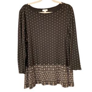 J. Jill Black & Beige Ditsy Print Long Sleeve Tunic Size XL EUC